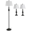  3-delige Lampenset 2 Tafellampen (ø38 X 158H Cm) + 1 Vloerlamp (ø30 X 62H Cm) Vintage, Zwart+wit, Metaal, PS, Polyester, Katoen E27 Lampvoet 1