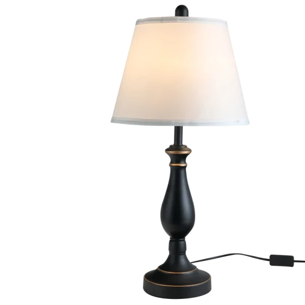  3-delige Lampenset 2 Tafellampen (ø38 X 158H Cm) + 1 Vloerlamp (ø30 X 62H Cm) Vintage, Zwart+wit, Metaal, PS, Polyester, Katoen E27 Lampvoet 4