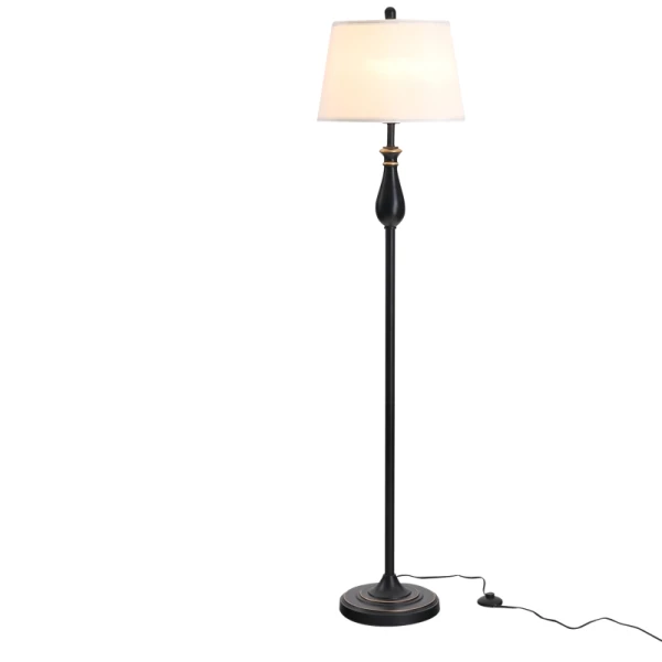  3-delige Lampenset 2 Tafellampen (ø38 X 158H Cm) + 1 Vloerlamp (ø30 X 62H Cm) Vintage, Zwart+wit, Metaal, PS, Polyester, Katoen E27 Lampvoet 5
