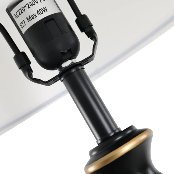  3-delige Lampenset 2 Tafellampen (ø38 X 158H Cm) + 1 Vloerlamp (ø30 X 62H Cm) Vintage, Zwart+wit, Metaal, PS, Polyester, Katoen E27 Lampvoet 8