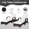  3-delige Ligstoelset, 2x Tuinligstoel Met Bijzettafel, Inclusief Ligkussens, Polyrattan, Bruin + Creme Wit 7