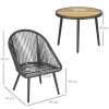  3-delige PE Rotan Weerbestendige Bistroset 1 Tafel 2 Stoelen 63cm X 62cm X 82cm Donkergrijs 3