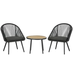  3-delige PE Rotan Weerbestendige Bistroset 1 Tafel 2 Stoelen 63cm X 62cm X 82cm Donkergrijs 1