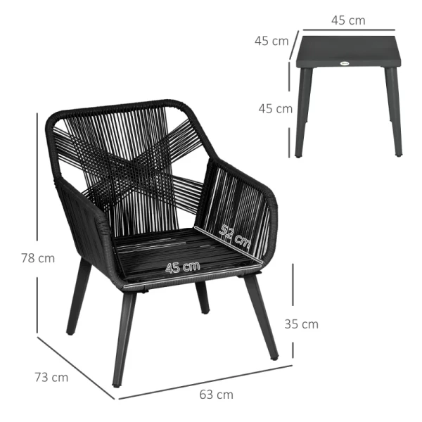  3-delige Tuinloungeset 2 Fauteuils 1 Tafel Weerbestendig 63cm X 73cm X 78cm Zwart + Houtskoolgrijs 3