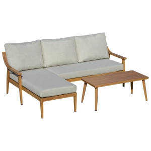  3-delige Tuinmeubelset Met Chaise Longue, Tweepersoonsbank, Bijzettafel En Kussens, Kaki Loungemeubel, Tuinmeubel, Zachte Vulling, Kaki En Naturel 1