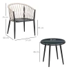  3-delige Tuinmeubelset Rond Tafelblad Van Gehard Glas, Twee Stoelen, Grijs 3