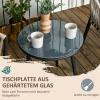  3-delige Tuinmeubelset Rond Tafelblad Van Gehard Glas, Twee Stoelen, Grijs 5