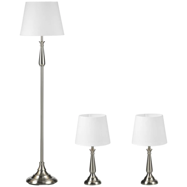  3-delige Vintage Design Lampenset, 2 Tafellampen, 1 Vloerlamp, 35,5 Cm X 35,5 Cm X 146 Cm, Zilver + Wit 11