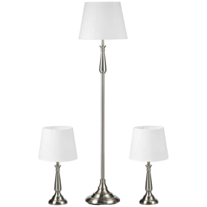  3-delige Vintage Design Lampenset, 2 Tafellampen, 1 Vloerlamp, 35,5 Cm X 35,5 Cm X 146 Cm, Zilver + Wit 1