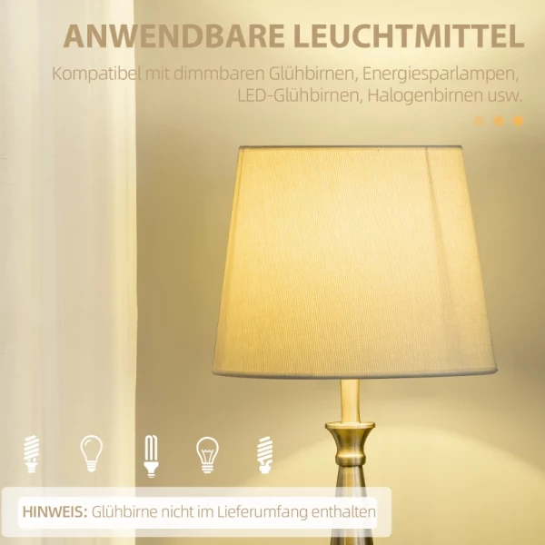  3-delige Vintage Design Lampenset, 2 Tafellampen, 1 Vloerlamp, 35,5 Cm X 35,5 Cm X 146 Cm, Zilver + Wit 7