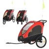  3 In 1 Kinderkar Aluminium Kinder Jogger Fietskar Fietskar Voor 2 Kinderen Met Vlag Rood + Zwart 1