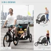  3 In 1 Kinderkar Aluminium Kinder Jogger Fietskar Fietskar Voor 2 Kinderen Met Vlag Wit + Zwart 4