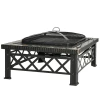  3-in-1 Vuurplaats Vuurplaats Met Vonkenvanger Grillrooster Ijsemmer Tuinbarbecue Zwart 76 X 76 X 47 Cm 1