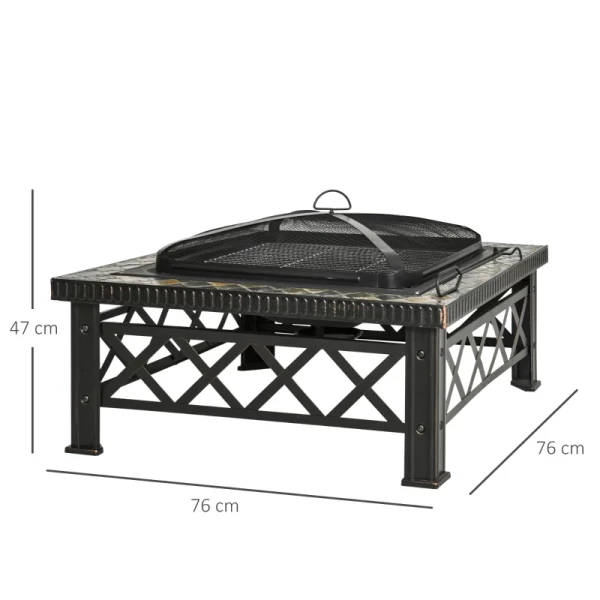  3-in-1 Vuurplaats Vuurplaats Met Vonkenvanger Grillrooster Ijsemmer Tuinbarbecue Zwart 76 X 76 X 47 Cm 3