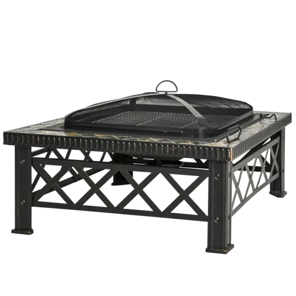 3-in-1 Vuurplaats Vuurplaats Met Vonkenvanger Grillrooster Ijsemmer Tuinbarbecue Zwart 76 X 76 X 47 Cm 1