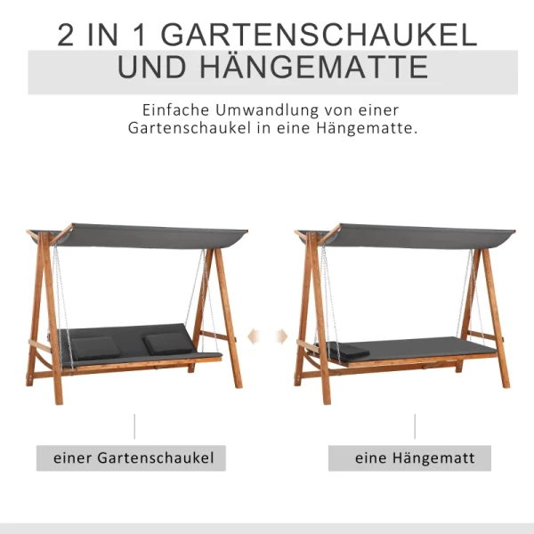  3-persoons Tuinschommel, Neerklapbaar Tot Tweepersoonsbed, Grijs+teak, 225,5 X 113 X 180 Cm 4