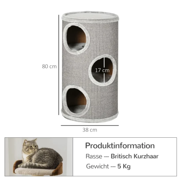  3 Tier Scratcher Barrel Inclusief Sisal Rope Scratcher Pad Cat Scratcher 38cm X 38cm X 70cm Lichtgrijs 3