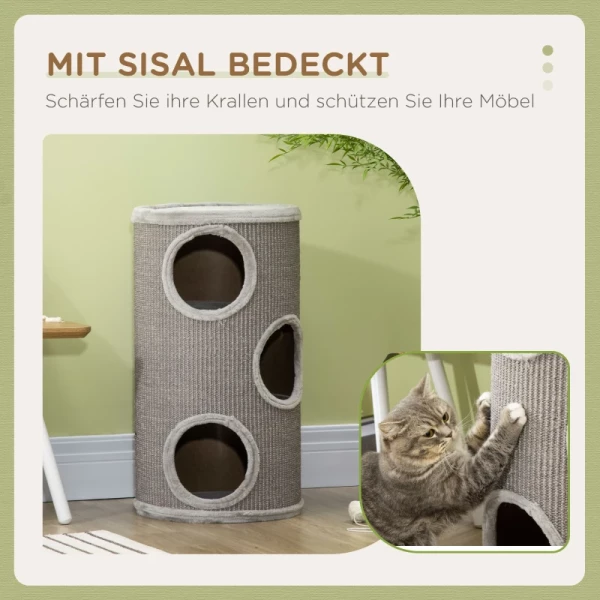  3 Tier Scratcher Barrel Inclusief Sisal Rope Scratcher Pad Cat Scratcher 38cm X 38cm X 70cm Lichtgrijs 6