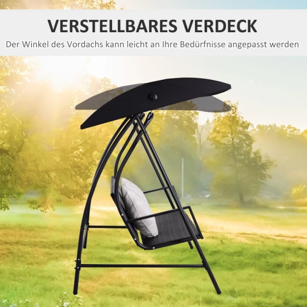  3-zits Hollywood-schommel Van Polyrotan Metaal Met Kussen Belastbaar Tot 360 Kg Nieuw (zwart) 7