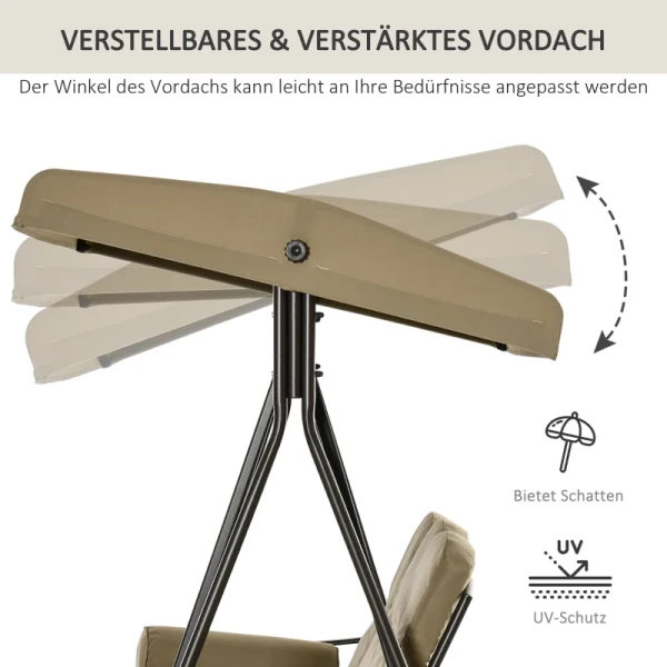  3-zits Tuinschommelstoel Met Luifel Kussen Metaal Polyester Kaki 116 X 206 X 183 Cm 4