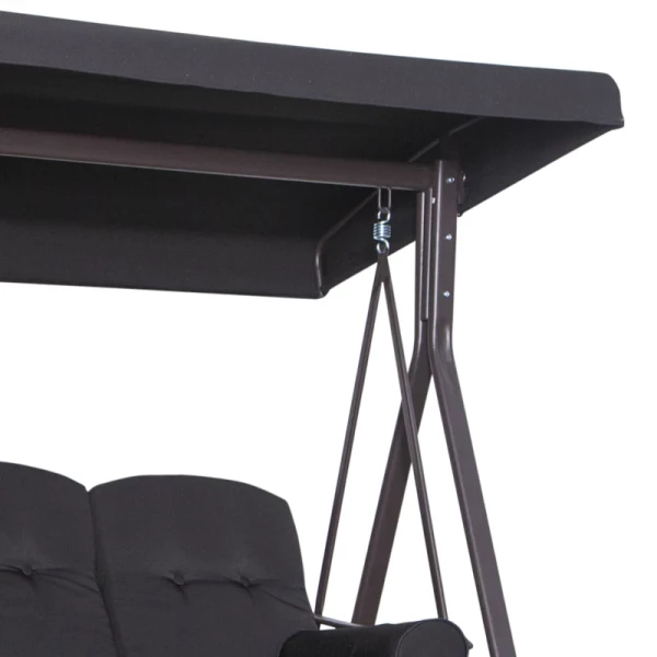  3-zits Tuinschommelstoel Met Luifel Kussen Metaal Polyester Zwart 116 X 206 X 183 Cm 8