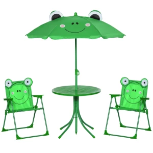  4 Delen Kindermeubelset Tuin Tuintafel 2 Klapstoelen Parasol Camping Kinderstoelset Tuinmeubelen Voor 3-5 Jaar Groen 1