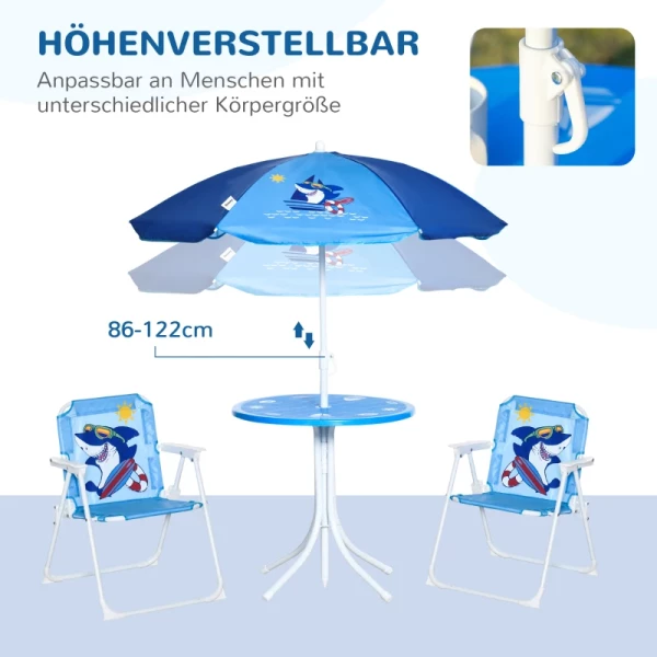  4-delige Kindermeubelset Tuin Tuintafel 2 Klapstoelen Parasol Camping Kinderzitje Set Tuinmeubelen Voor 3-6 Jaar Blauw 5