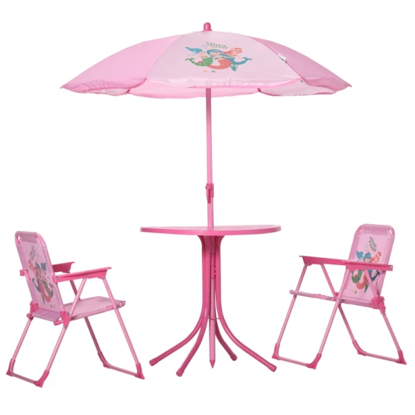 4-delige Kindermeubelset Tuin Tuintafel 2 Klapstoelen Parasol Camping Kinderzitje Set Tuinmeubelen Voor 3-6 Jaar Roze 1