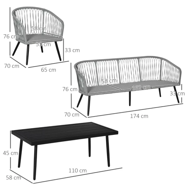  4-delige Poly Rattan Tuinmeubelset Grijs 3