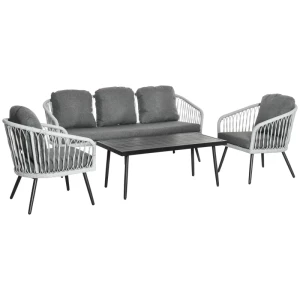  4-delige Poly Rattan Tuinmeubelset Grijs 1