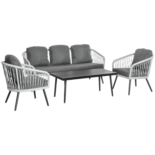 4-delige Poly Rattan Tuinmeubelset Grijs 1