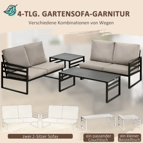  4-delige Tuinmeubelset 2 Banken 2 Tafels Weerbestendig 128 Cm X 79 Cm X 76,5 Cm Lichtgrijs + Zwart 5