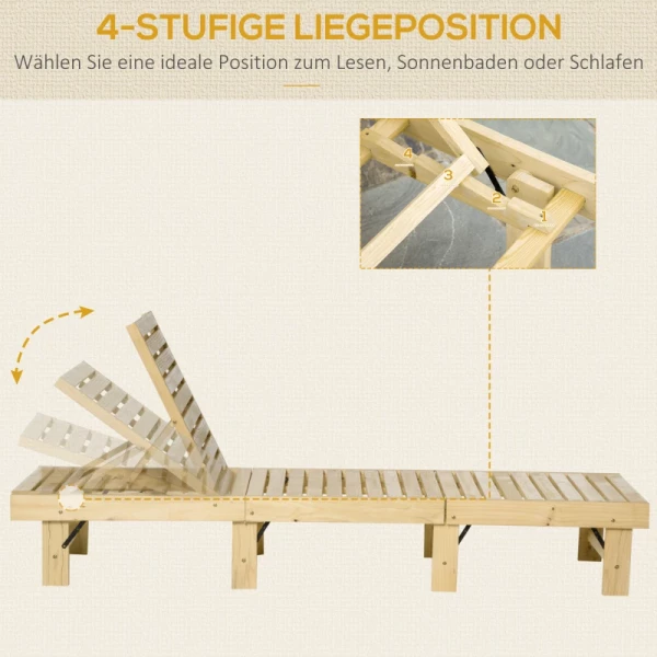  4-traps Tuinligstoel, Ligstoel, Ligstoel, Tuinmeubelen, Opvouwbaar, Verstelbaar, Natuurlijk Grenenhout, 195 X 59 X 30 Cm 4