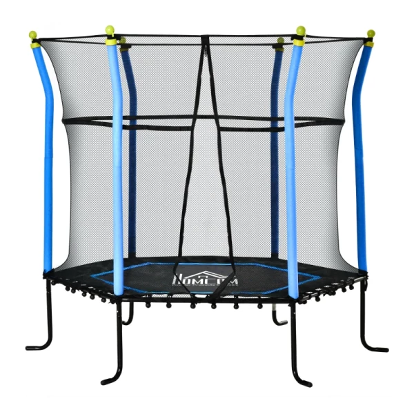  5.3FT Trampoline Voor Kinderen Tuintrampoline Met Vangnet Randafdekking Rubberen Touw Gevoerde Fitnesstrampoline Minitrampoline Met Net Staalblauw 163.5H Cm Tot 60 Kg 11