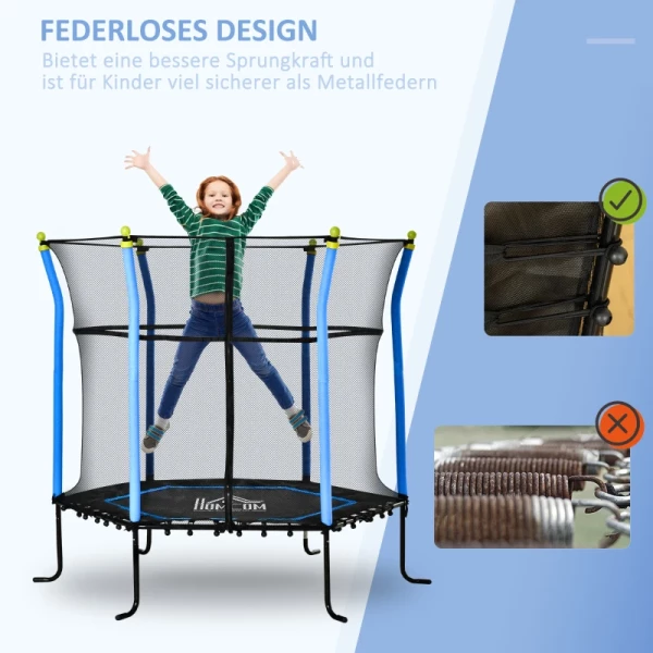  5.3FT Trampoline Voor Kinderen Tuintrampoline Met Vangnet Randafdekking Rubberen Touw Gevoerde Fitnesstrampoline Minitrampoline Met Net Staalblauw 163.5H Cm Tot 60 Kg 4