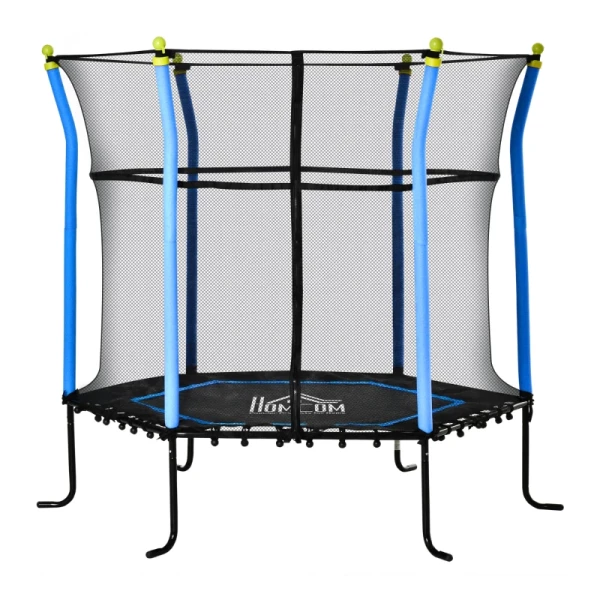 5.3FT Trampoline Voor Kinderen Tuintrampoline Met Vangnet Randafdekking Rubberen Touw Gevoerde Fitnesstrampoline Minitrampoline Met Net Staalblauw 163.5H Cm Tot 60 Kg 1