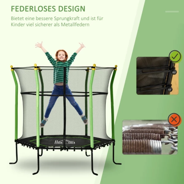  5.3FT Trampoline Voor Kinderen Tuintrampoline Met Veiligheidsnet Nethoes Rubberen Touw Gevoerde Fitnesstrampoline Minitrampoline Met Net Staalgroen 163.5H Cm Tot 60 Kg 5