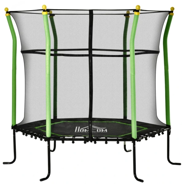 5.3FT Trampoline Voor Kinderen Tuintrampoline Met Veiligheidsnet Nethoes Rubberen Touw Gevoerde Fitnesstrampoline Minitrampoline Met Net Staalgroen 163.5H Cm Tot 60 Kg 1