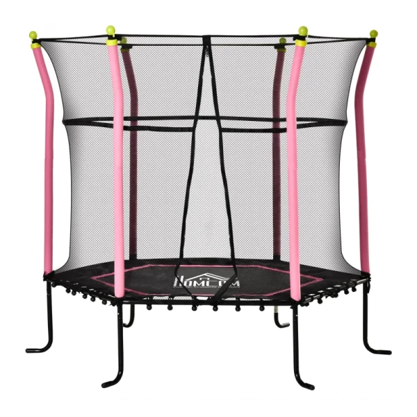  5.3FT Trampoline Voor Kinderen Tuintrampoline Met Veiligheidsnet Randafdekking Rubberen Touw Gevoerde Fitnesstrampoline Minitrampoline Met Net Staal Roze 163.5H Cm Tot 60 Kg 11