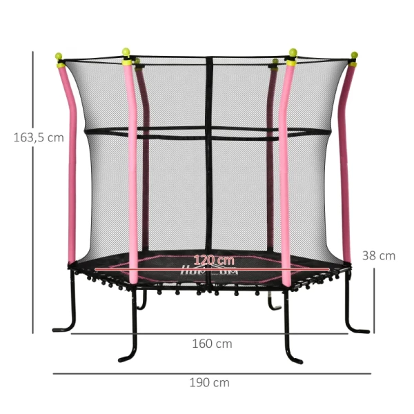  5.3FT Trampoline Voor Kinderen Tuintrampoline Met Veiligheidsnet Randafdekking Rubberen Touw Gevoerde Fitnesstrampoline Minitrampoline Met Net Staal Roze 163.5H Cm Tot 60 Kg 3