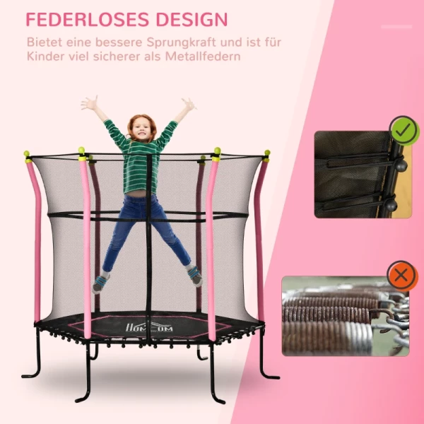  5.3FT Trampoline Voor Kinderen Tuintrampoline Met Veiligheidsnet Randafdekking Rubberen Touw Gevoerde Fitnesstrampoline Minitrampoline Met Net Staal Roze 163.5H Cm Tot 60 Kg 4