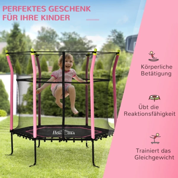  5.3FT Trampoline Voor Kinderen Tuintrampoline Met Veiligheidsnet Randafdekking Rubberen Touw Gevoerde Fitnesstrampoline Minitrampoline Met Net Staal Roze 163.5H Cm Tot 60 Kg 7