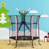  5.3FT Trampoline Voor Kinderen Tuintrampoline Met Veiligheidsnet Randafdekking Rubberen Touw Gevoerde Fitnesstrampoline Minitrampoline Met Net Staal Roze 163.5H Cm Tot 60 Kg 10