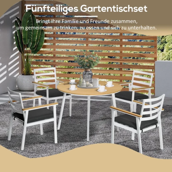  5-delige Bankstel 1 Tafel 4 Stoelen Weerbestendig 105cm X 105cm X 74cm Bruin + Wit + Grijs 4