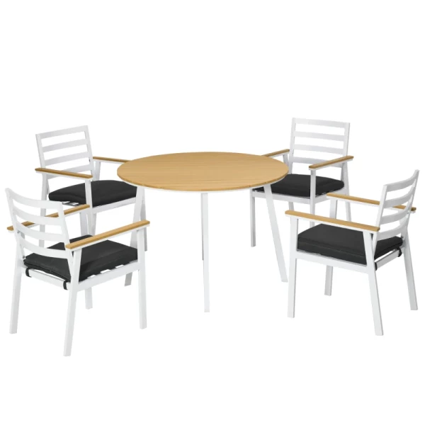 5-delige Bankstel 1 Tafel 4 Stoelen Weerbestendig 105cm X 105cm X 74cm Bruin + Wit + Grijs 1