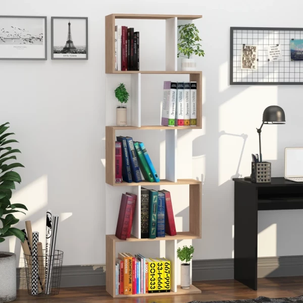  5-Tier Boekenkast 60cm X 24cm X 184.5cm Bruin + Wit 2