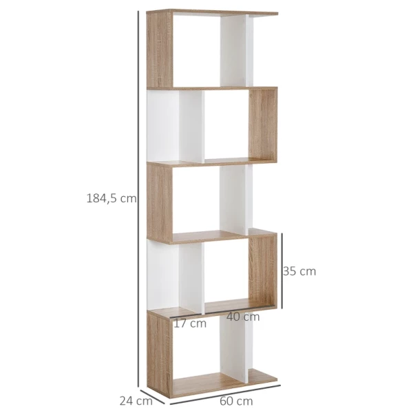  5-Tier Boekenkast 60cm X 24cm X 184.5cm Bruin + Wit 3