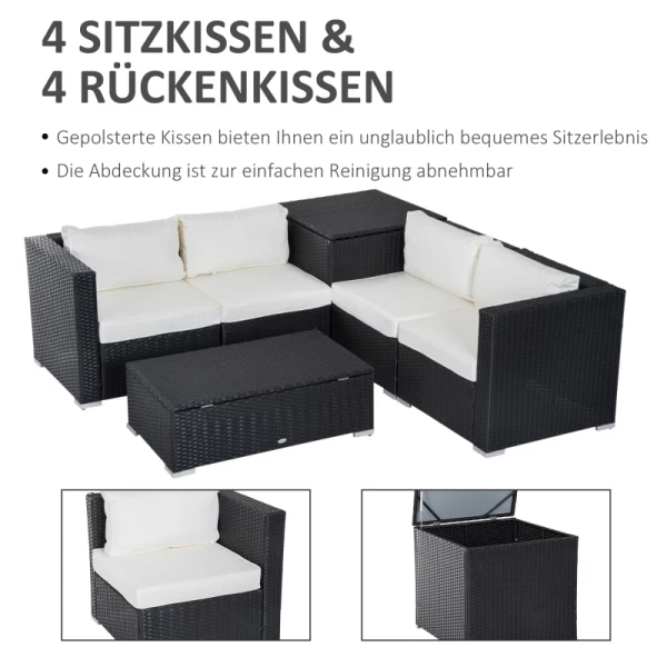  6-delige Rotan-look Meubelset Modulair Design Bijzettafel Met Opbergruimte Zwart+crème 7