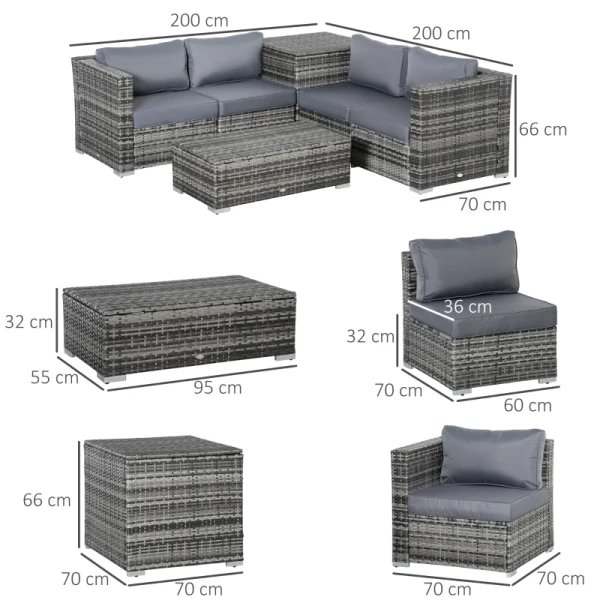  6-delige Tuinmeubelset In Rotanlook Modulair Design Bijzettafel Met Opberger Grijs 3