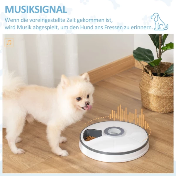  6-vaks Voerautomaat Voor Katten Honden Huisdieren Automatisch 4 Maaltijden Programmeerbare Voerautomaat Met Led-display Timer Wit+grijs Ø30,5 X 7,2H Cm 5